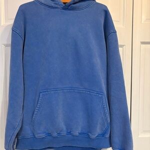 Oversized Blue Garment-Dyed, Distressed Hoodie for Women